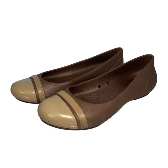 Crocs Cap Toe Mary Jane Ballet Flats Slip On Shoes Brown Women 6 - Picture 1 of 9